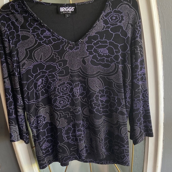 Briggs New York Black and Purple Patterned Blouse - Picture 1 of 4